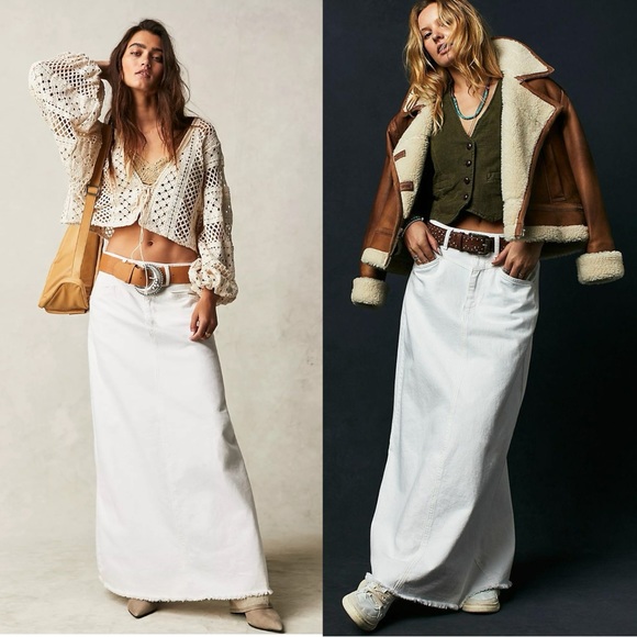 Free People Dresses & Skirts - We The Free Come As You Are Denim Maxi Skirt in Daisy White